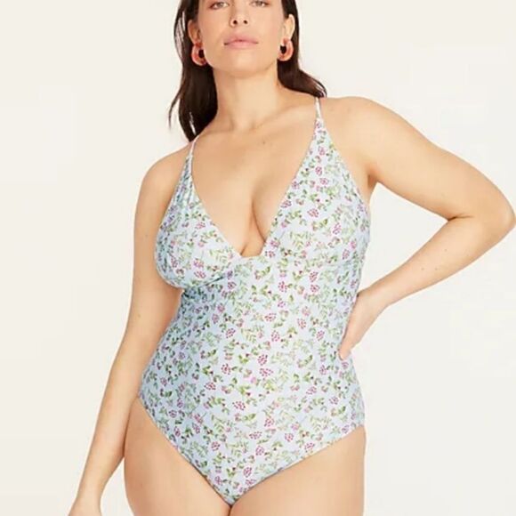 New J.Crew Plunge One-Piece Swimsuit in Cloud Meadow Floral Size 24 NWT - Picture 1 of 12